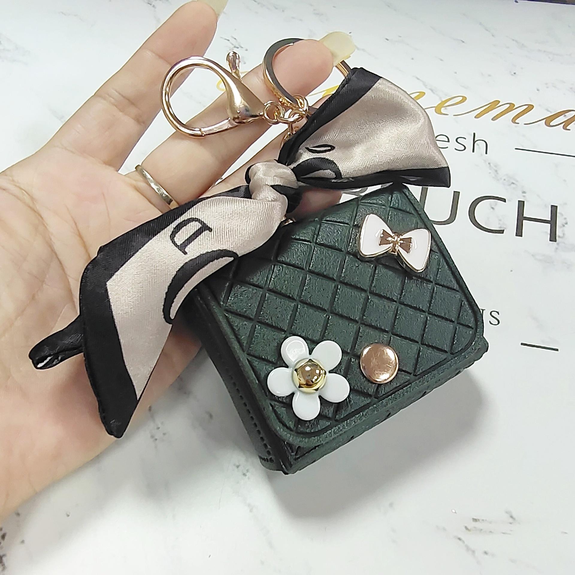 Quilted Mini Keychain Bag Charm with Bow & Flower