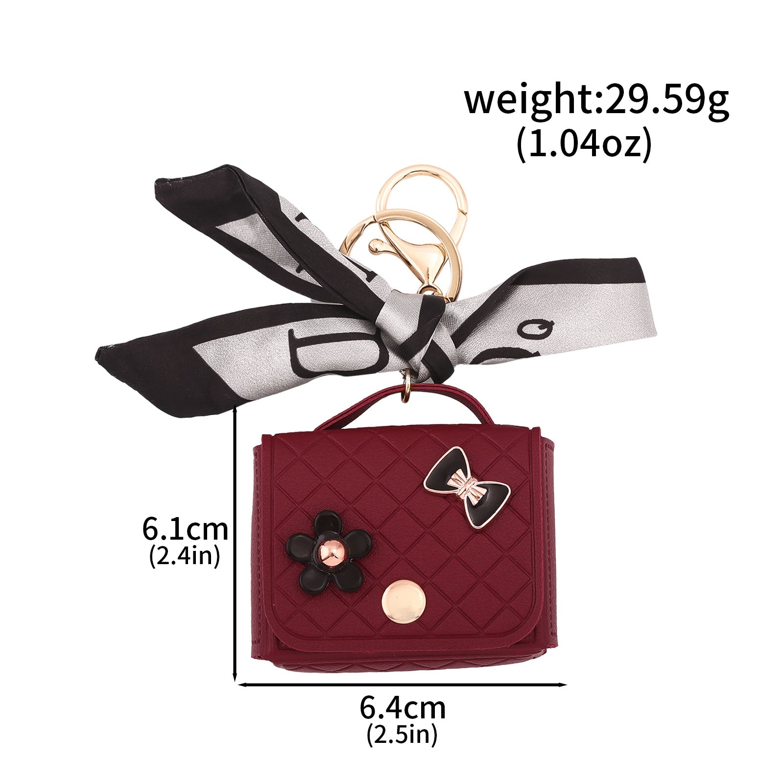 Quilted Mini Keychain Bag Charm with Bow & Flower