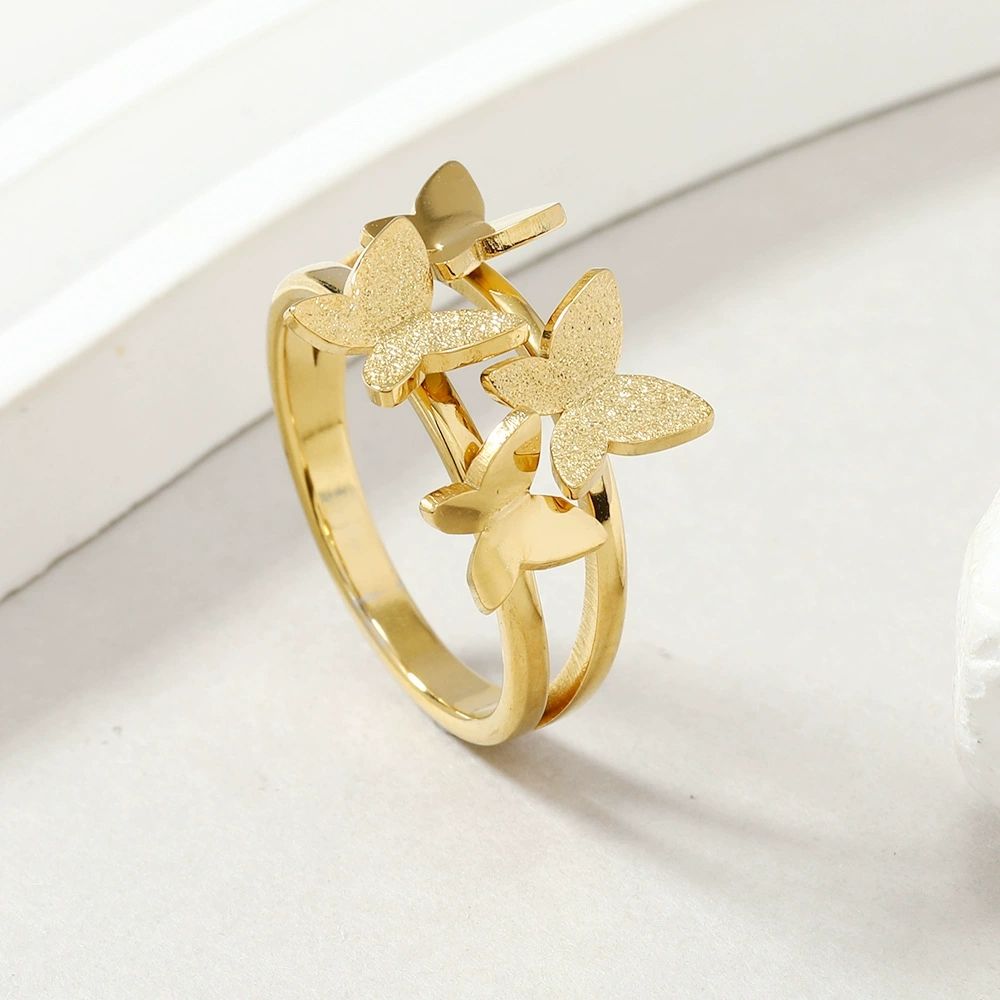 Golden Butterfly Stainless Steel Ring — Tarnish-Resistant (No Color Transfer)