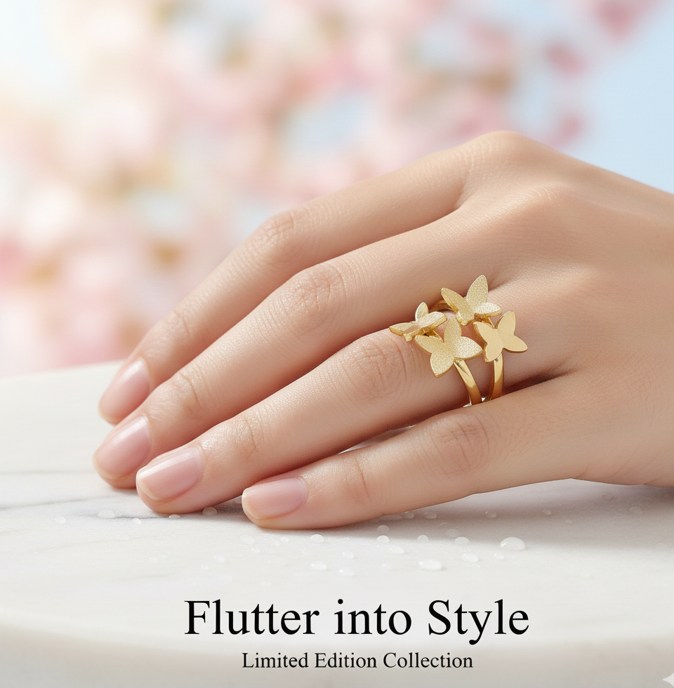 Golden Butterfly Stainless Steel Ring — Tarnish-Resistant (No Color Transfer)