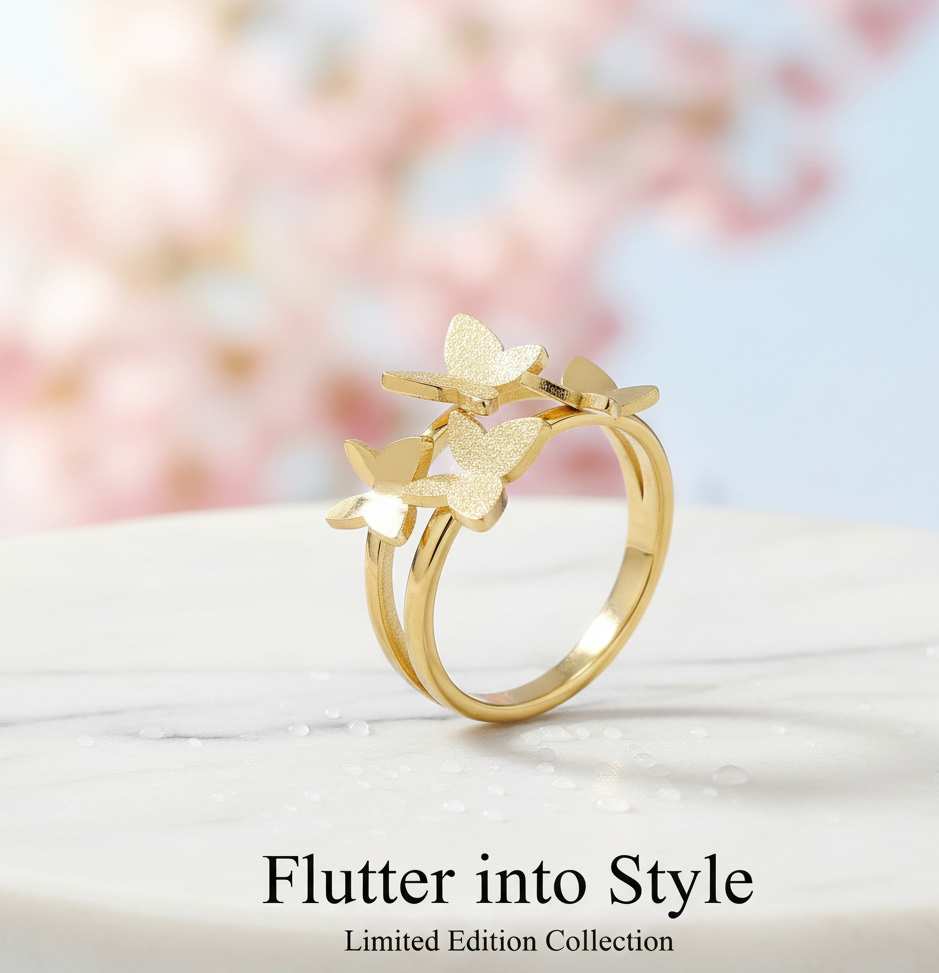 Golden Butterfly Stainless Steel Ring — Tarnish-Resistant (No Color Transfer)