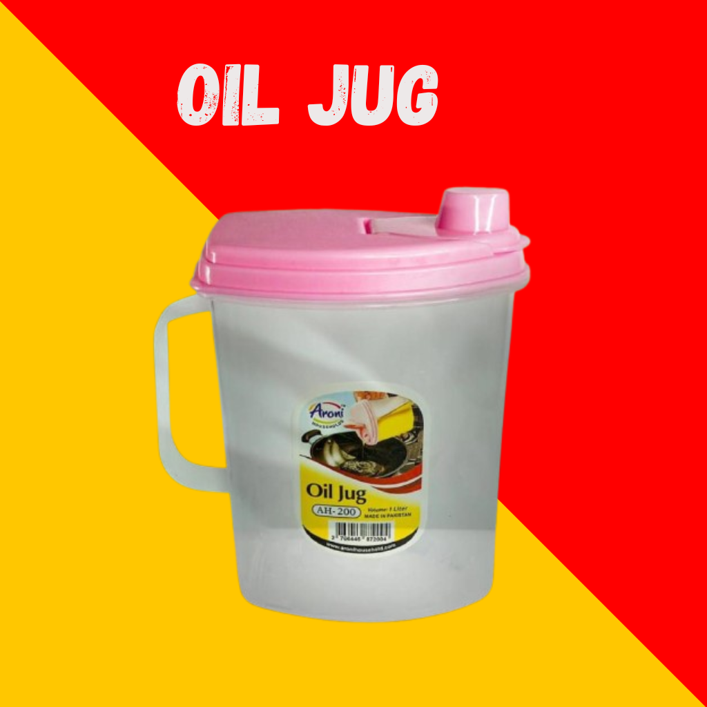Households 1L Oil Jug | Plastic Pouring Container for Cooking Oils & Sauces