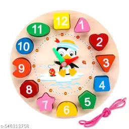 Wooden Learning Clock & Shape Sorter Toy – Educational Time Teaching Puzzle for Kids