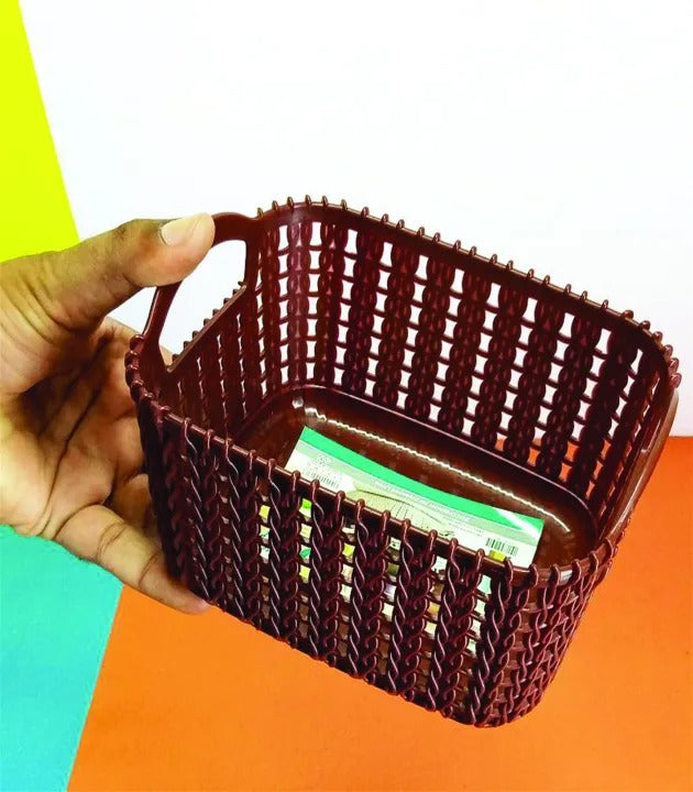 2 pcs Small Plastic Multipurpose Storage Basket – Durable Open-Weave Organizer with Handles