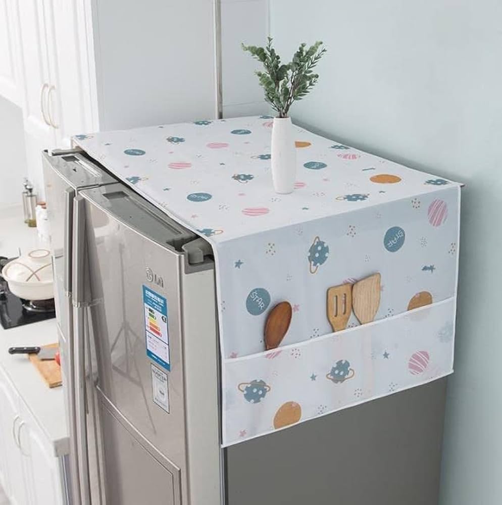 Waterproof & Washable Fridge Top Cover – 130×55 cm | Dustproof, Oil-Proof with Side Pockets