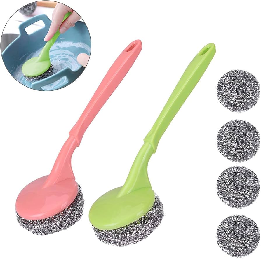 Stainless Steel Scourer with Handle – Heavy-Duty Scrubber for Pots, Pans & Grill Cleaning (23cm)