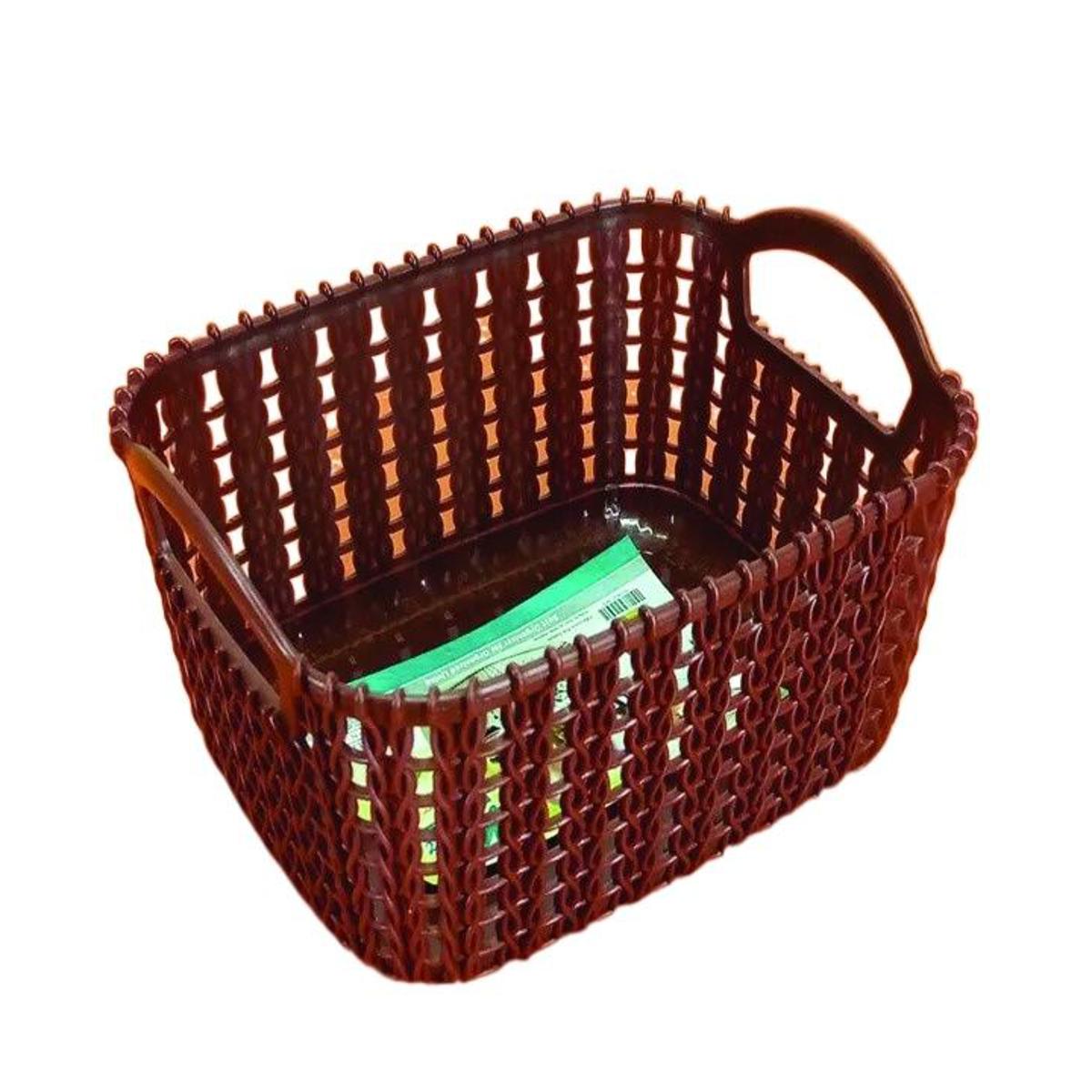 2 pcs Small Plastic Multipurpose Storage Basket – Durable Open-Weave Organizer with Handles
