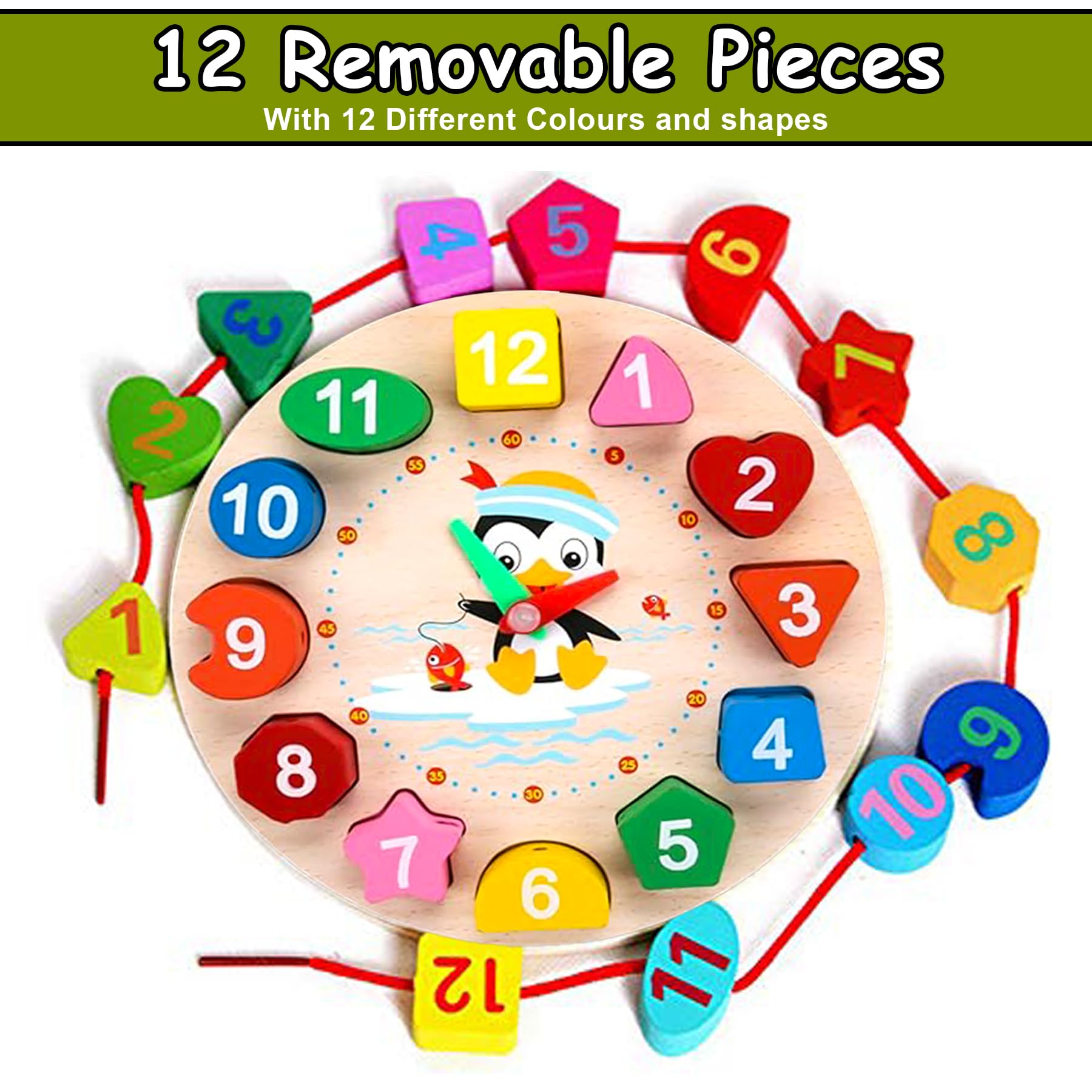 Wooden Learning Clock & Shape Sorter Toy – Educational Time Teaching Puzzle for Kids