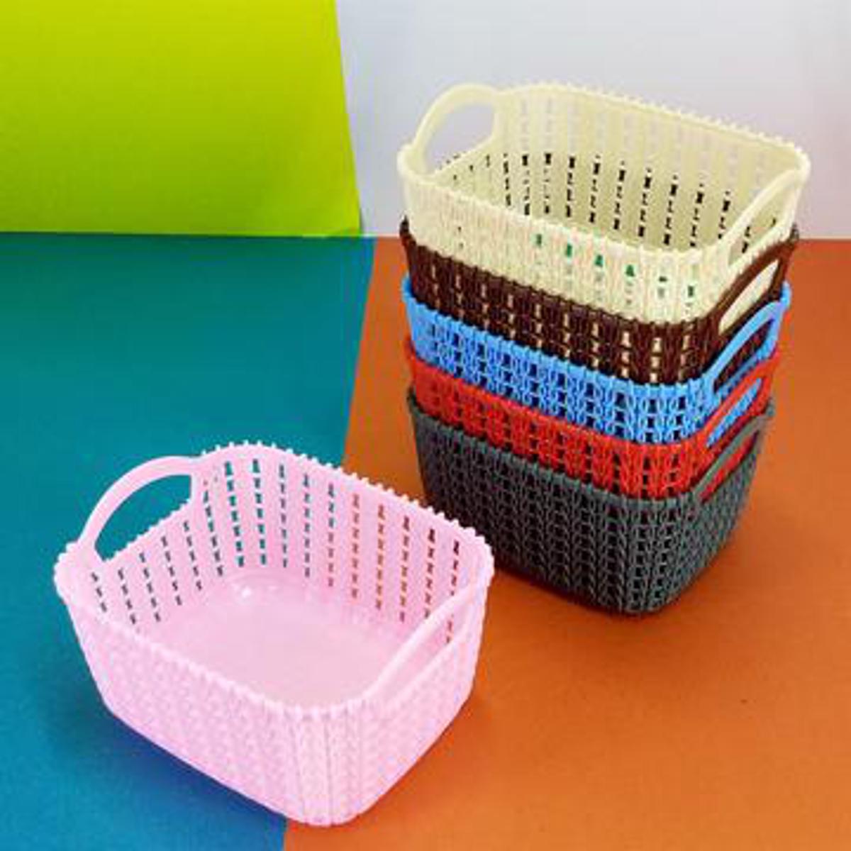 2 pcs Small Plastic Multipurpose Storage Basket – Durable Open-Weave Organizer with Handles