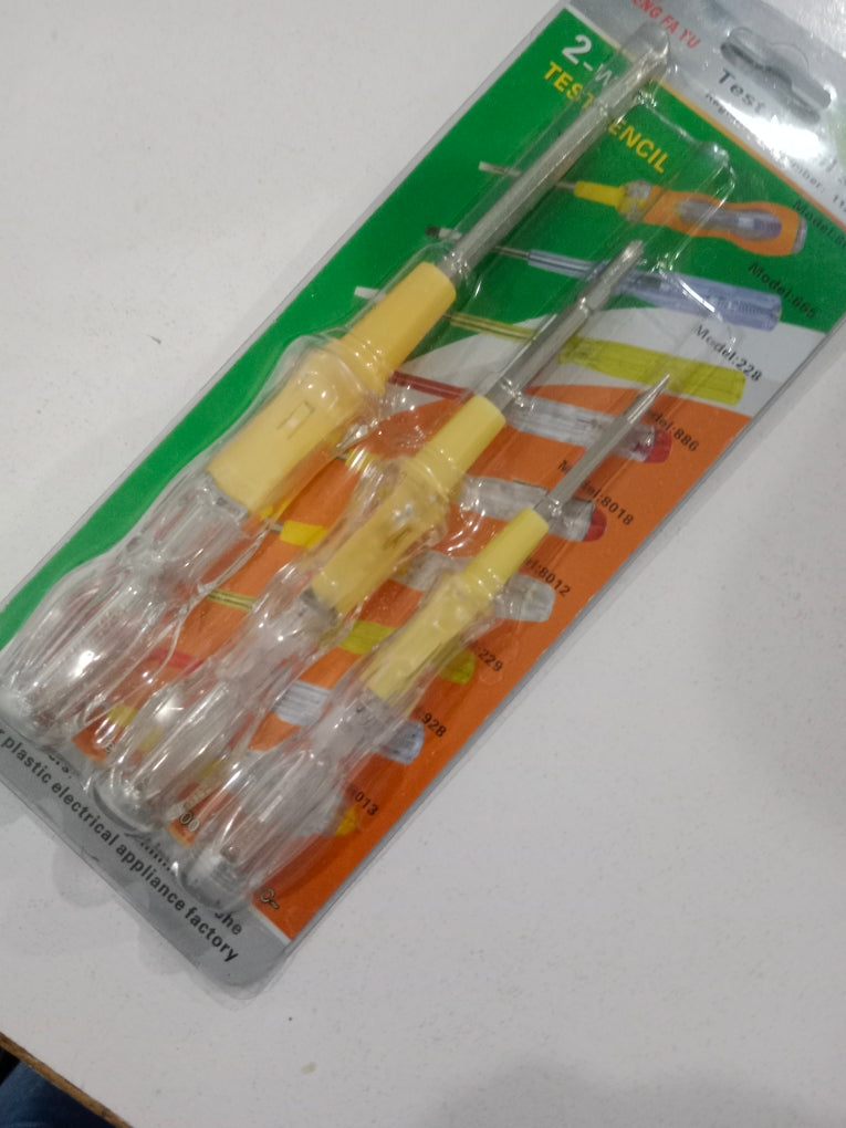 Set of 3 Electrical Test Pencils – AC Voltage Tester Screwdrivers (100V–500V) with Light Indicator