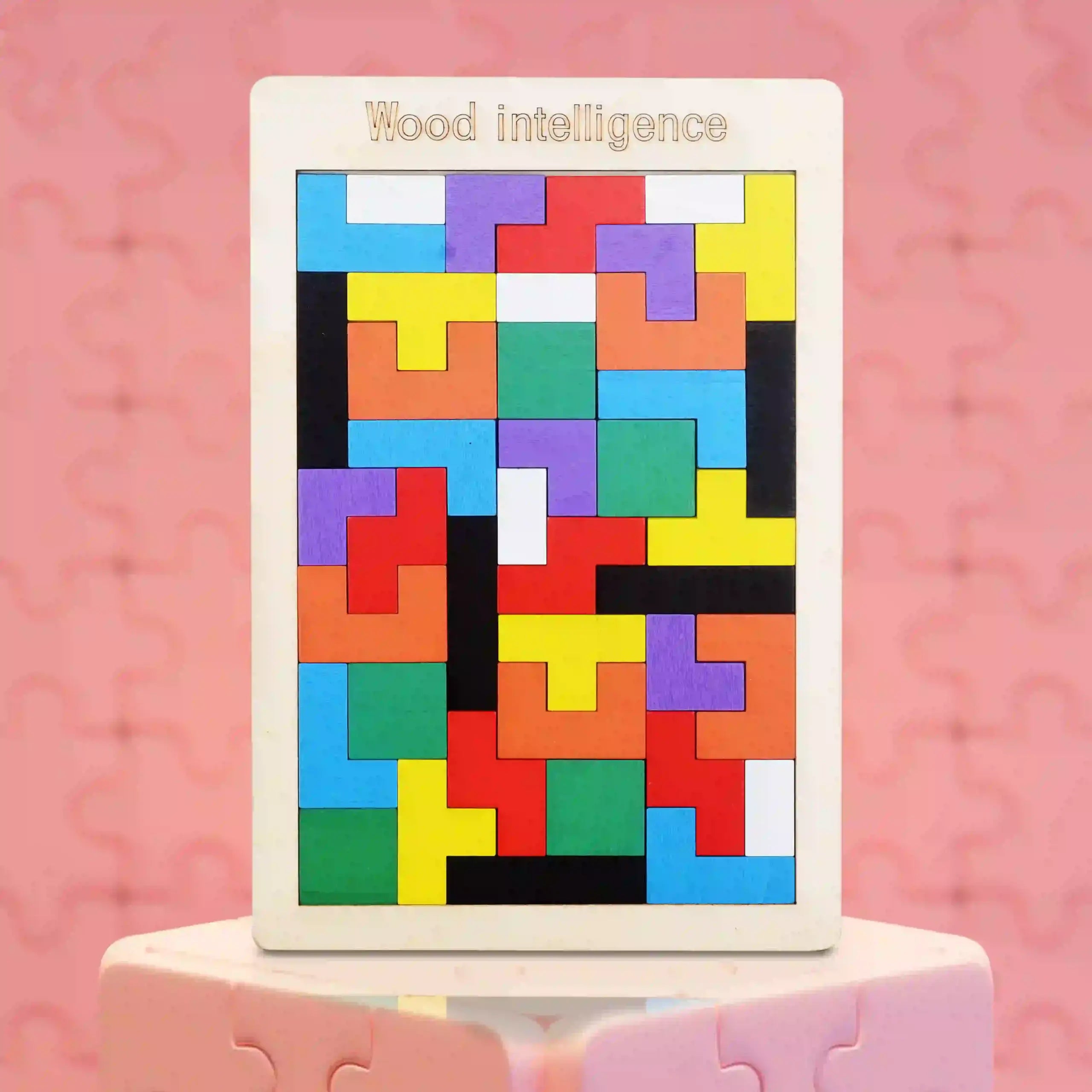 Wooden Tetris Puzzle – Colorful Brain Teaser for Kids & Adults | Wood Intelligence Blocks Game