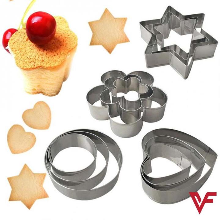 12-Piece Stainless Steel Cookie Cutter Set – Heart, Flower, Star & Circle Shapes