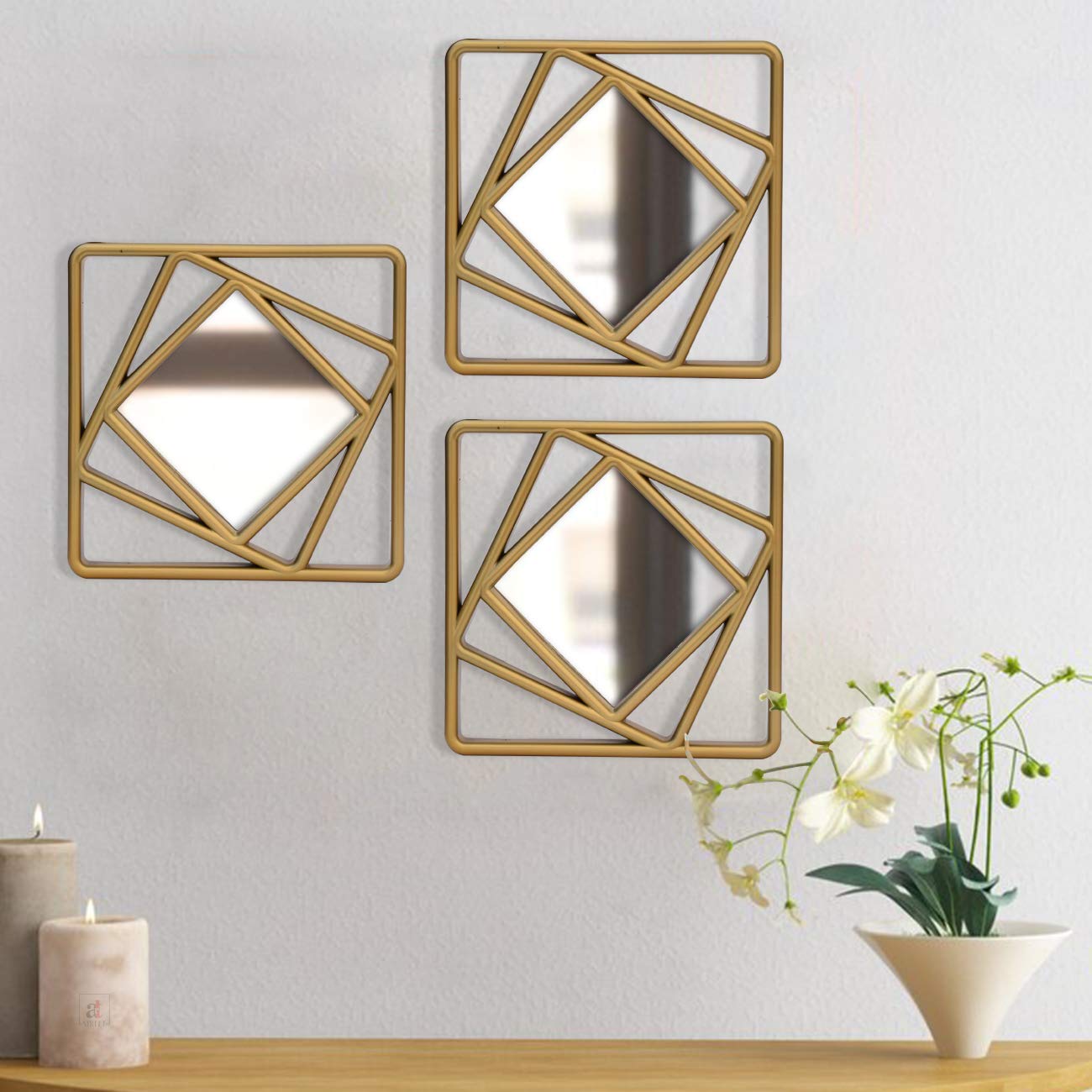 Art Street Golden – Square Decorative Wall Mirrors (10-Inch) | 1 piece