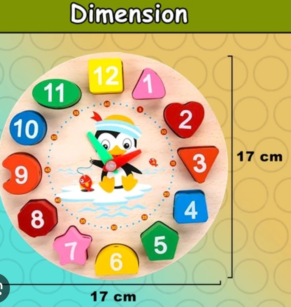 Wooden Learning Clock & Shape Sorter Toy – Educational Time Teaching Puzzle for Kids