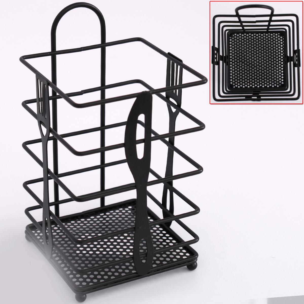 Black Metal Utensil Holder | Cutlery Drainer with Perforated Base & Handle