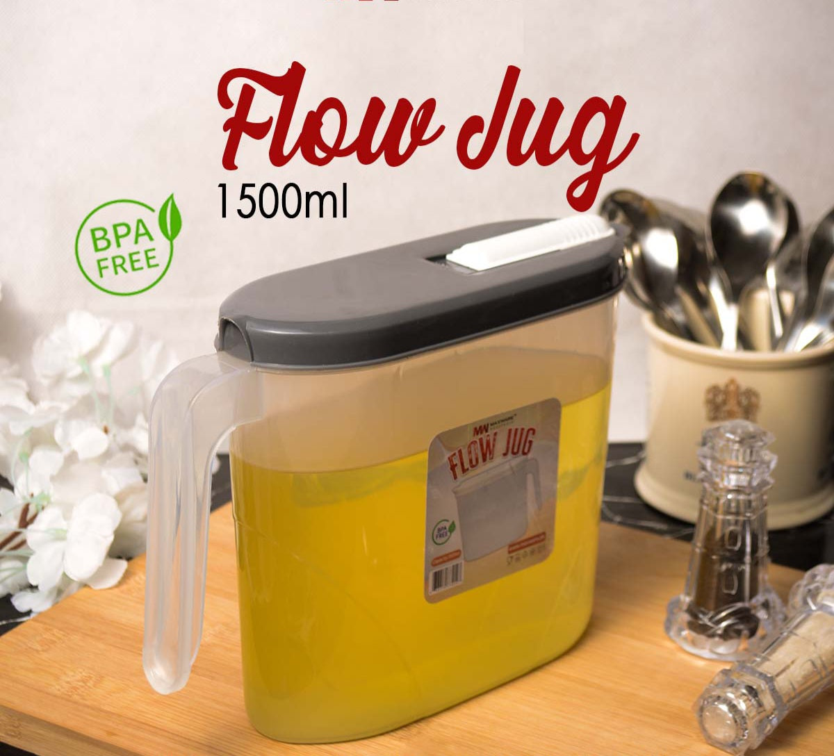 Maxware Flow Oil Jug 1.5L | BPA-Free Plastic Beverage Pitcher with Smooth Pour Spout