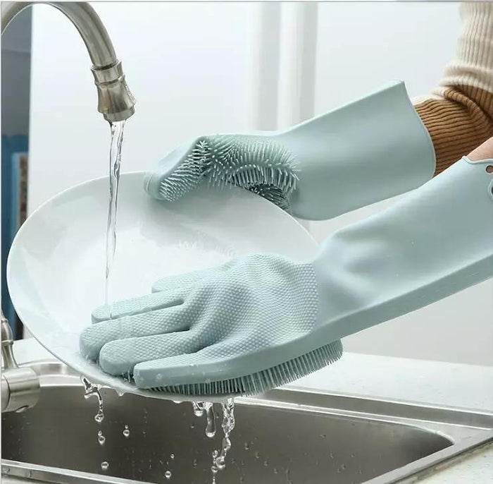 Reusable Silicone Dishwashing Gloves with Built-In Scrubbers | Heat-Resistant & Multi-Purpose Cleaning Gloves