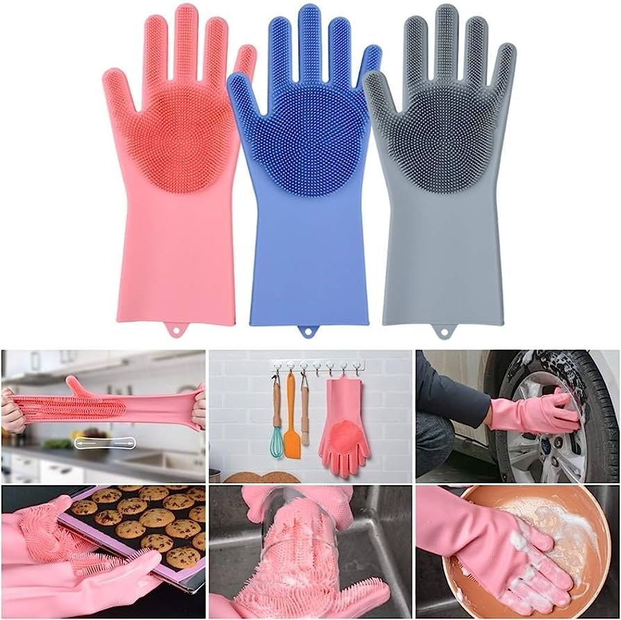 Reusable Silicone Dishwashing Gloves with Built-In Scrubbers | Heat-Resistant & Multi-Purpose Cleaning Gloves