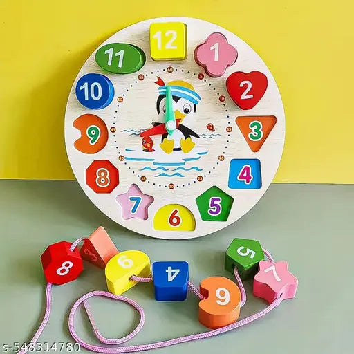 Wooden Learning Clock & Shape Sorter Toy – Educational Time Teaching Puzzle for Kids