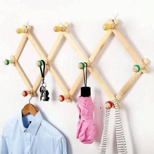 Adjustable Wooden Expandable Wall Hanger – Multi Hook Accordion Rack for Home & Office