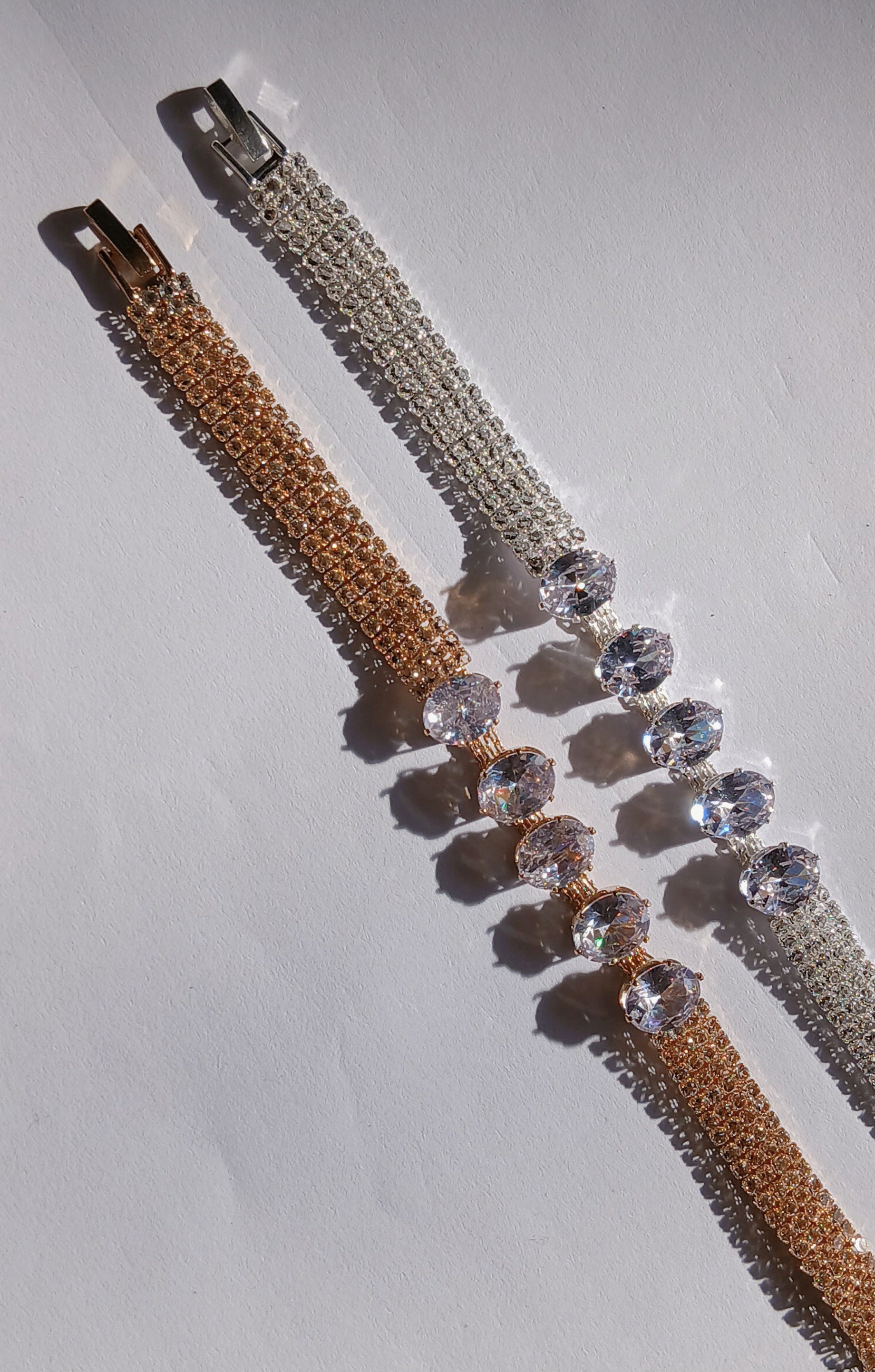 Crystal Statement Mesh Bracelet — Gold & Silver Options | Luxe Pavé & Round Stone Design