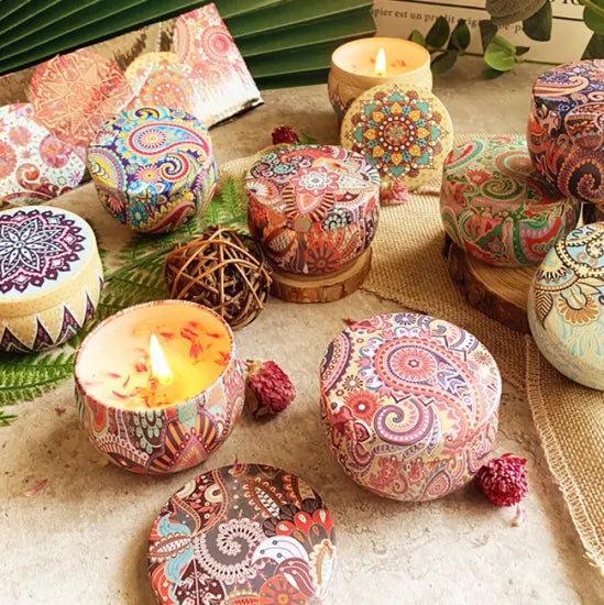 Scented Candle in Mandala Tin Jar – Aromatherapy Decorative Candle for Home & Gifting