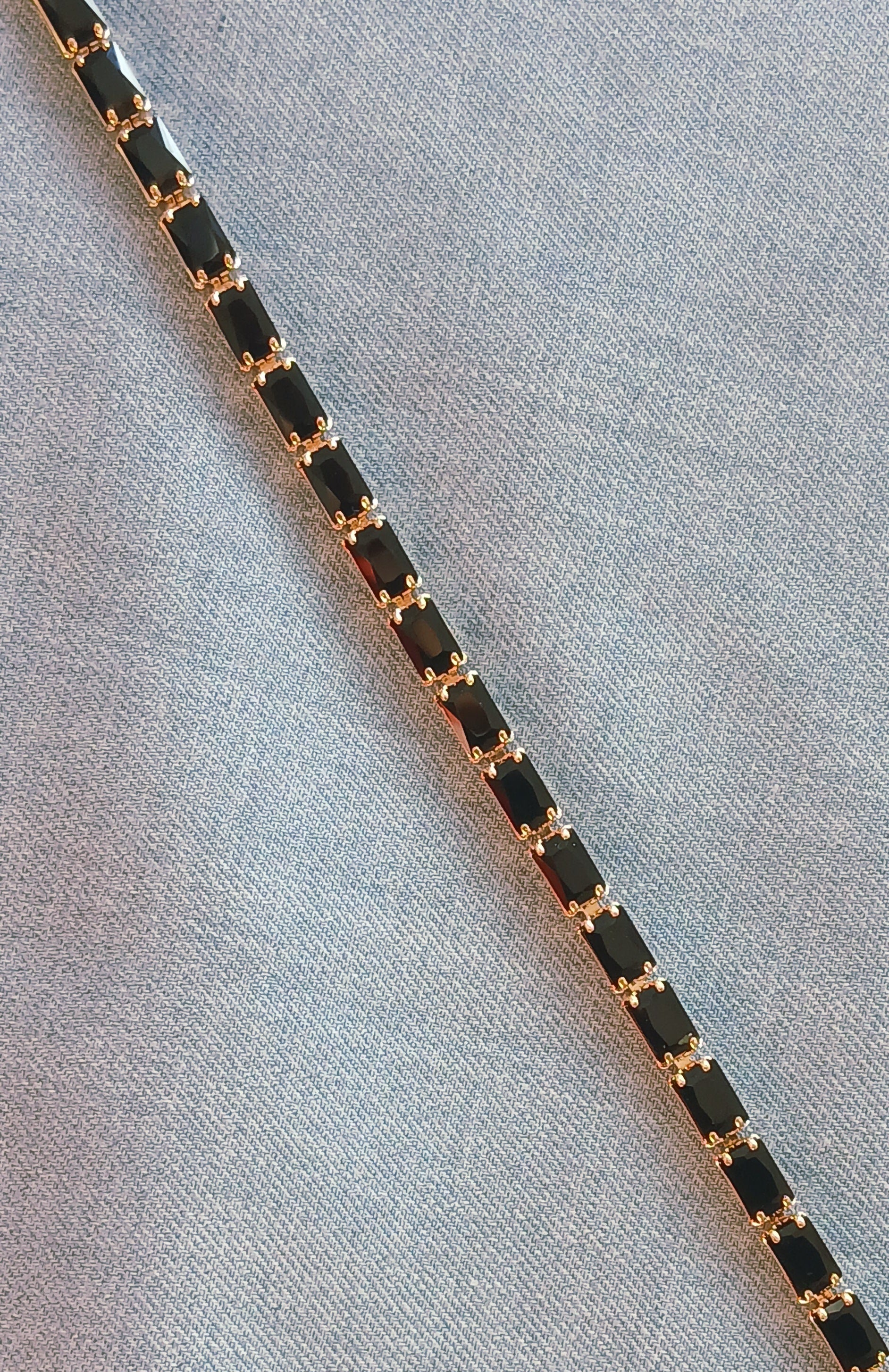 Elegant Baguette Crystal Tennis Bracelet — Black & Clear Stones | Silver & Gold Finishes