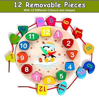 Wooden Learning Clock & Shape Sorter Toy – Educational Time Teaching Puzzle for Kids