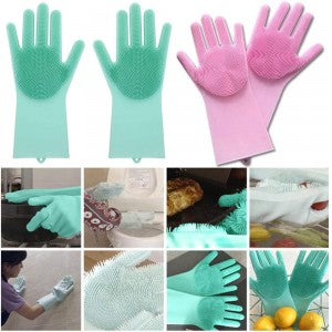 Reusable Silicone Dishwashing Gloves with Built-In Scrubbers | Heat-Resistant & Multi-Purpose Cleaning Gloves