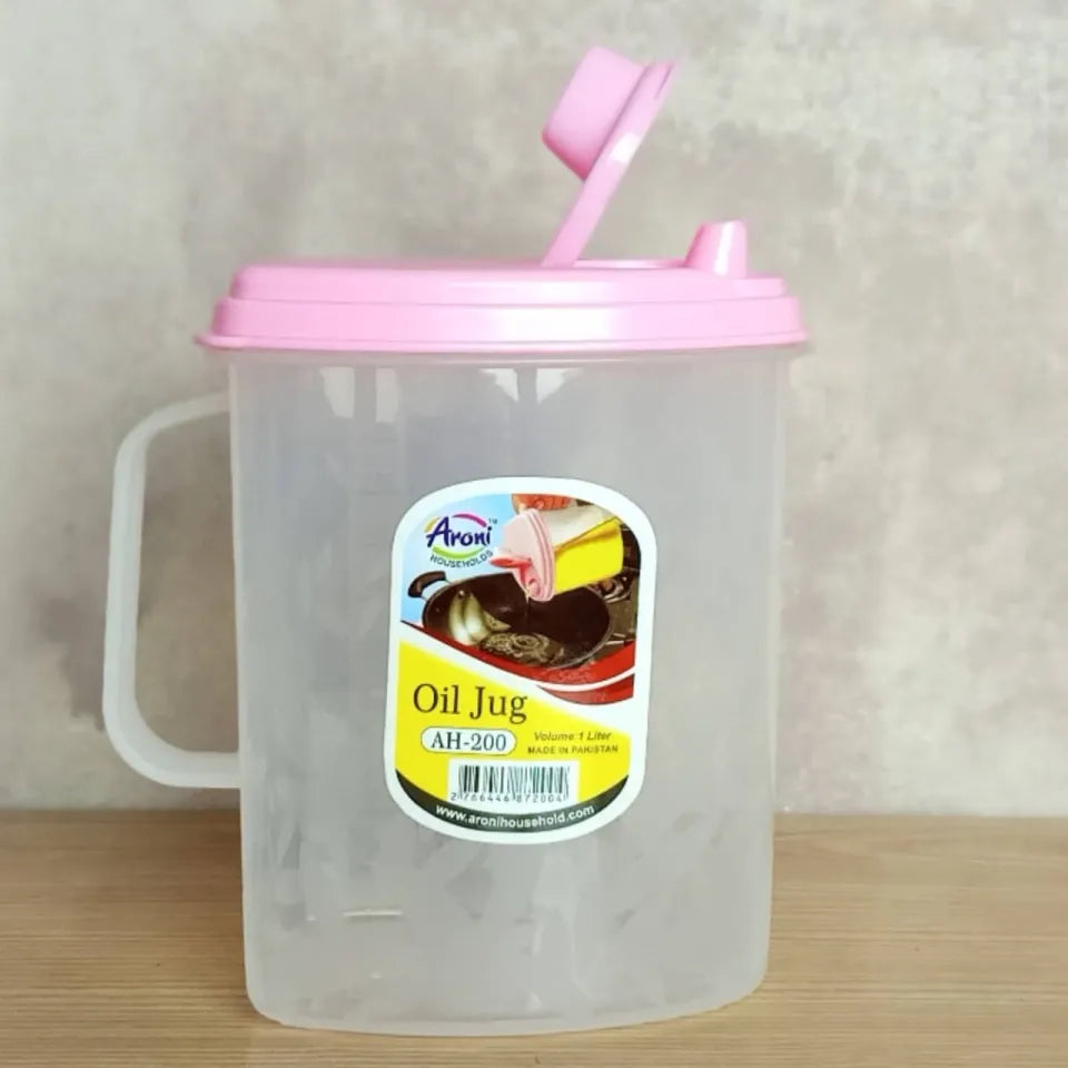 Households 1L Oil Jug | Plastic Pouring Container for Cooking Oils & Sauces