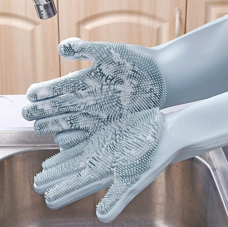 Reusable Silicone Dishwashing Gloves with Built-In Scrubbers | Heat-Resistant & Multi-Purpose Cleaning Gloves