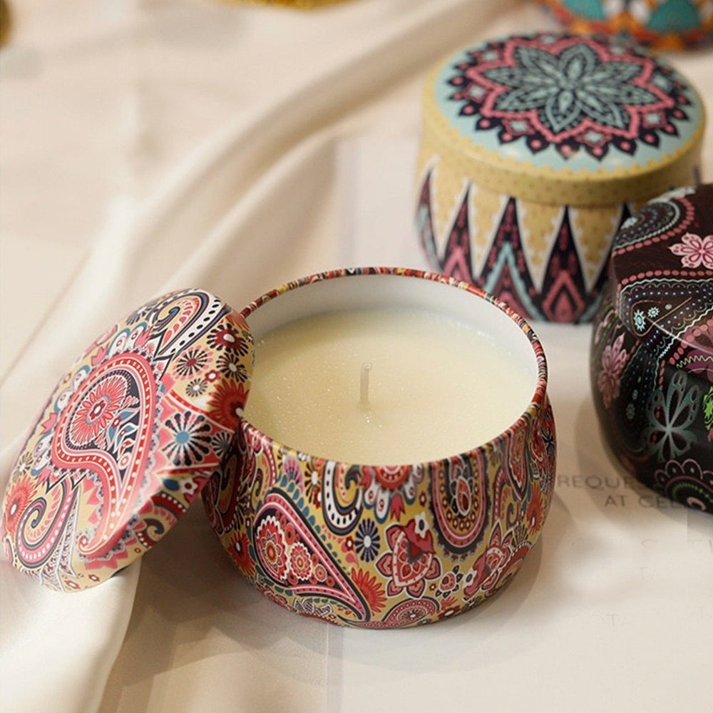 Scented Candle in Mandala Tin Jar – Aromatherapy Decorative Candle for Home & Gifting