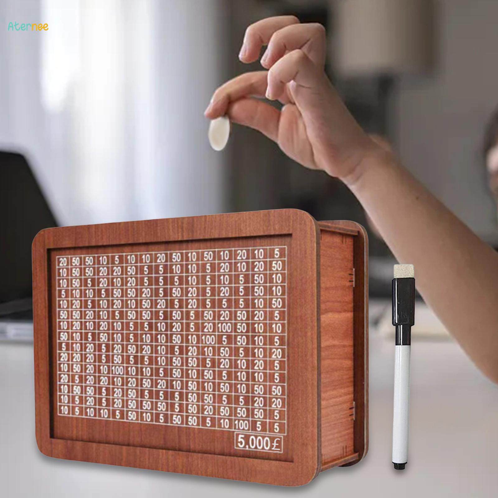 Wooden Savings Challenge Money Box – 50,000 PKR Goal Tracker Saving Box for Kids & Adults