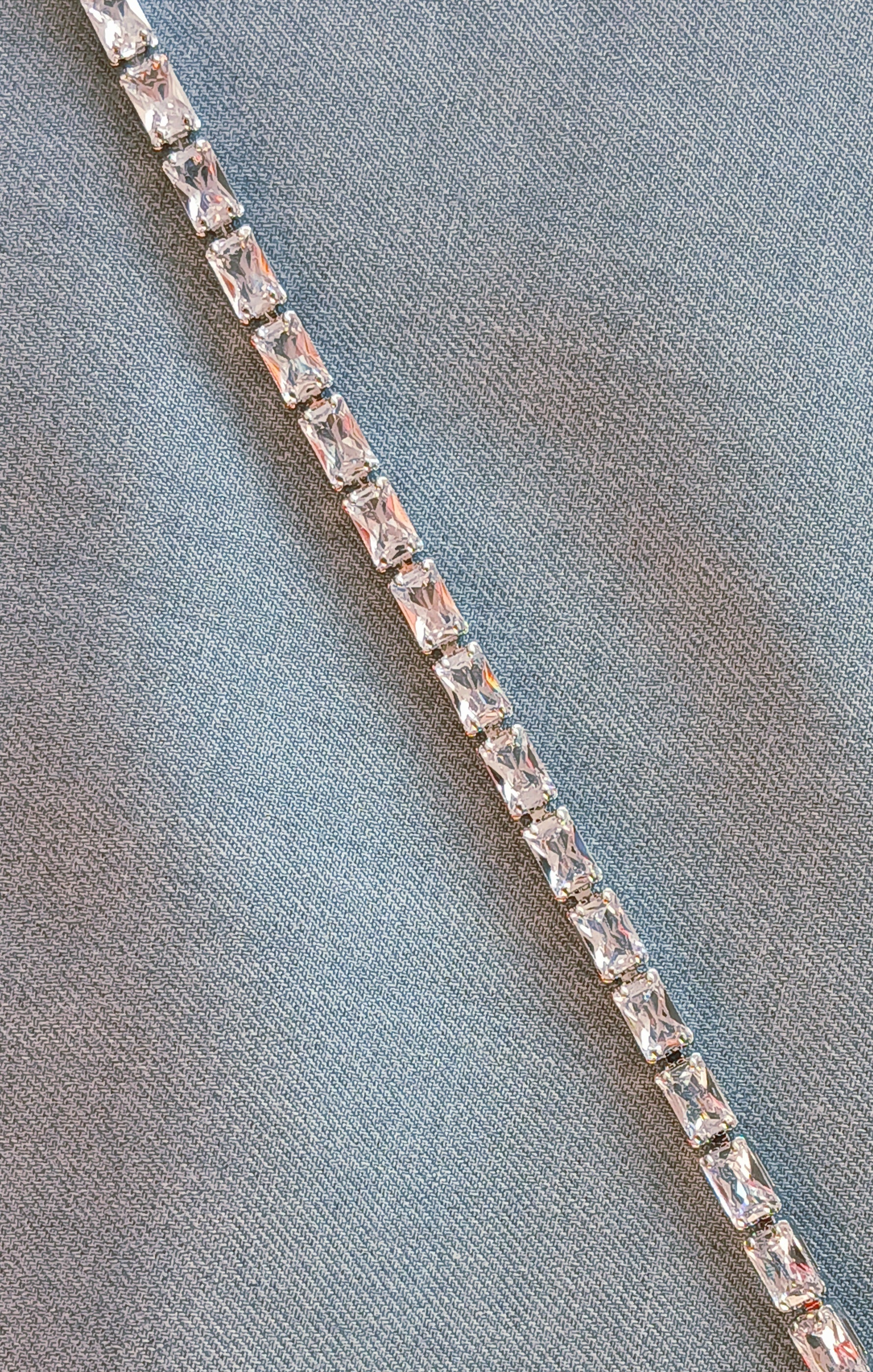 Elegant Baguette Crystal Tennis Bracelet — Black & Clear Stones | Silver & Gold Finishes