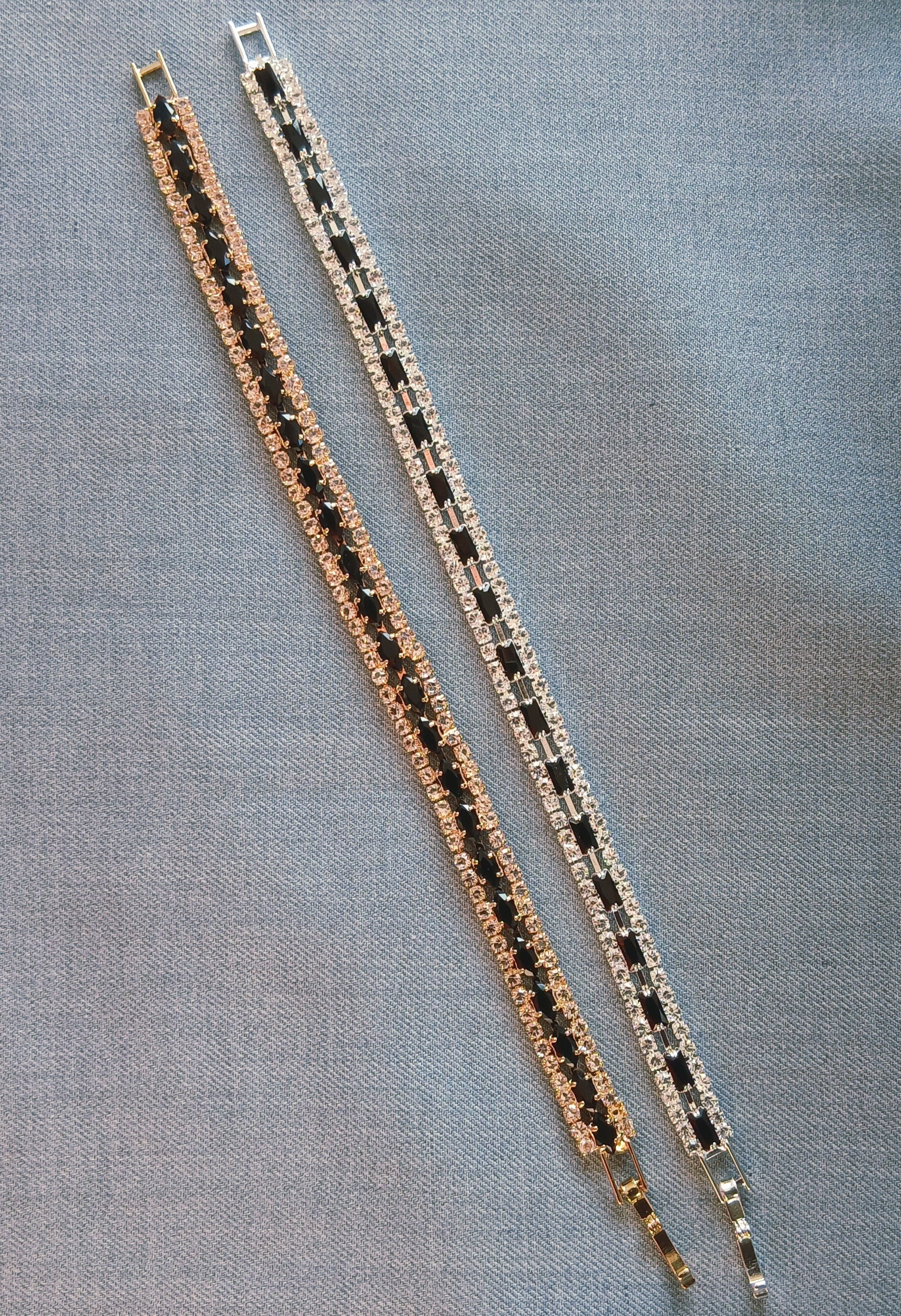 Elegant Black Crystal Tennis Bracelet – Double Row Rhinestone Chain for Women