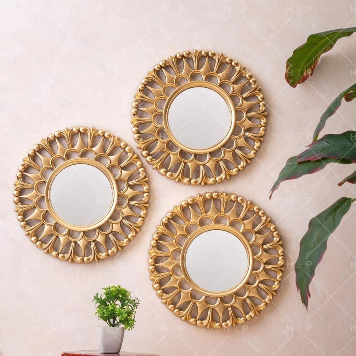 Gold Sunburst Decorative Wall Mirror – Round Vintage Home Décor Accent