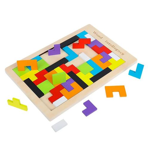 Wooden Tetris Puzzle – Colorful Brain Teaser for Kids & Adults | Wood Intelligence Blocks Game