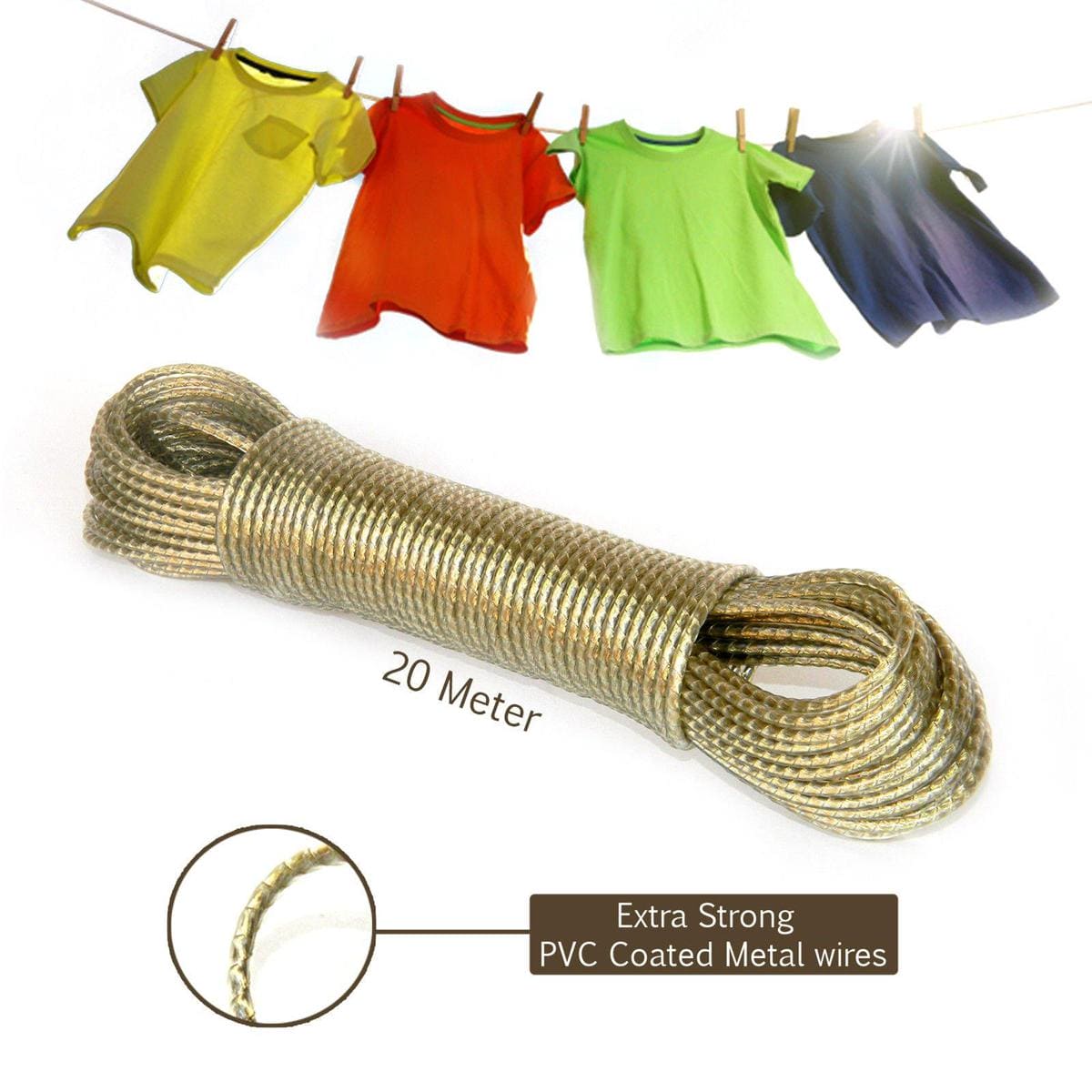 Heavy Duty PVC Coated Steel Wire Clothesline – 20 Meter Weather-Resistant Laundry Rope