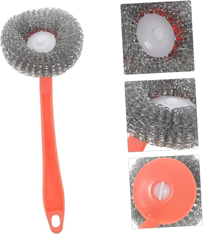Stainless Steel Scourer with Handle – Heavy-Duty Scrubber for Pots, Pans & Grill Cleaning (23cm)