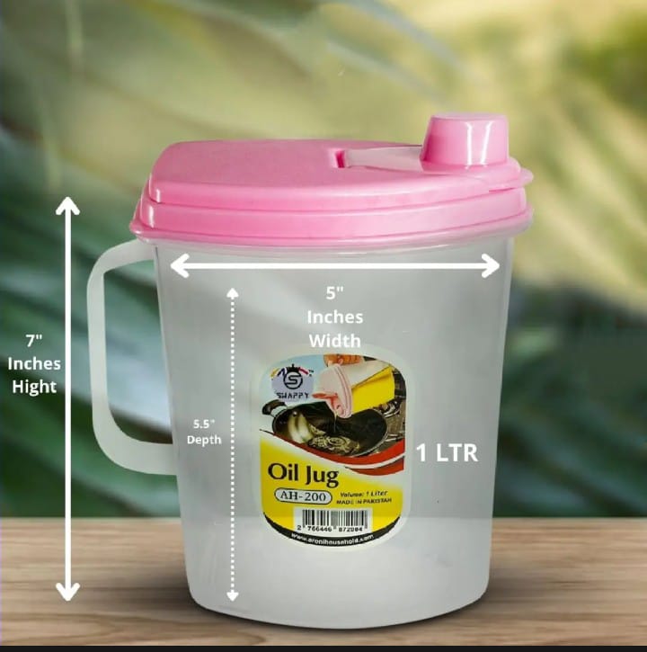 Households 1L Oil Jug | Plastic Pouring Container for Cooking Oils & Sauces