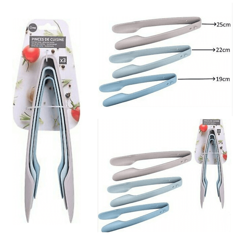 3-Pcs Multi-Size Kitchen Tongs Set – Heat-Resistant, Non-Slip, BPA-Free Cooking & Serving Tongs (25cm + 22cm + 19cm)