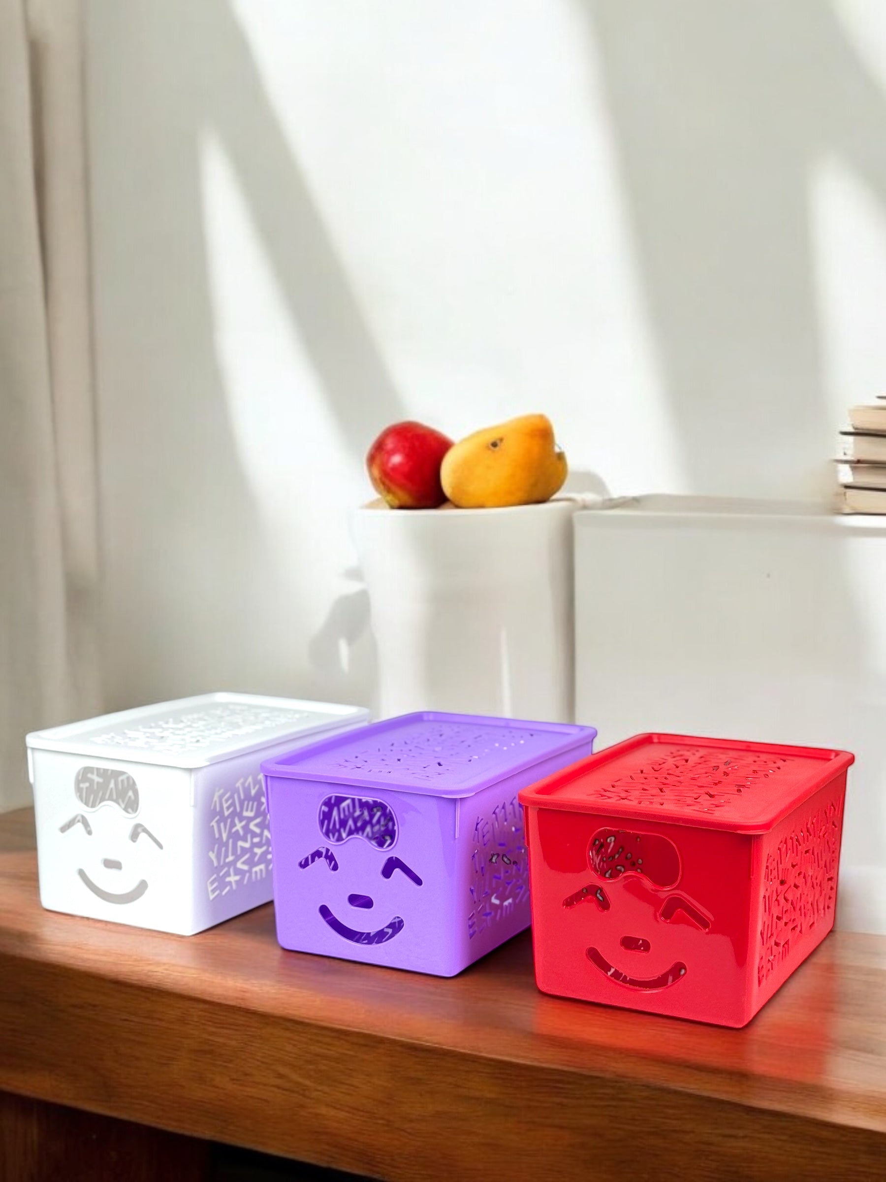 Small Smiley Storage Basket with Lid – Multi-Purpose Organizer