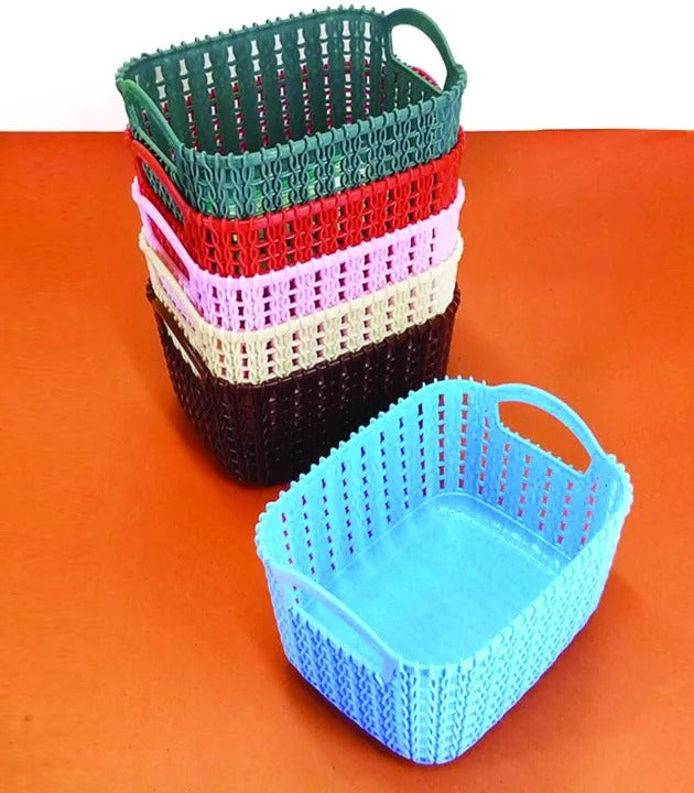 2 pcs Small Plastic Multipurpose Storage Basket – Durable Open-Weave Organizer with Handles