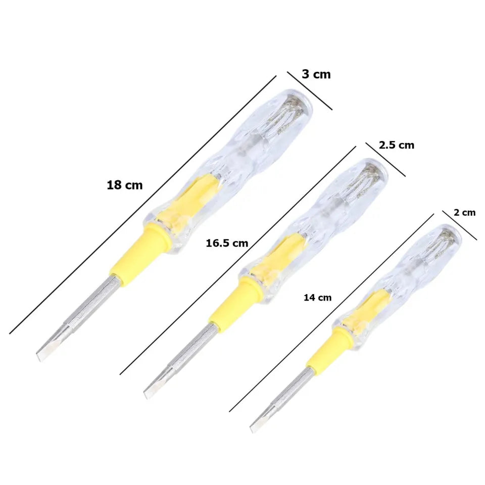 Set of 3 Electrical Test Pencils – AC Voltage Tester Screwdrivers (100V–500V) with Light Indicator