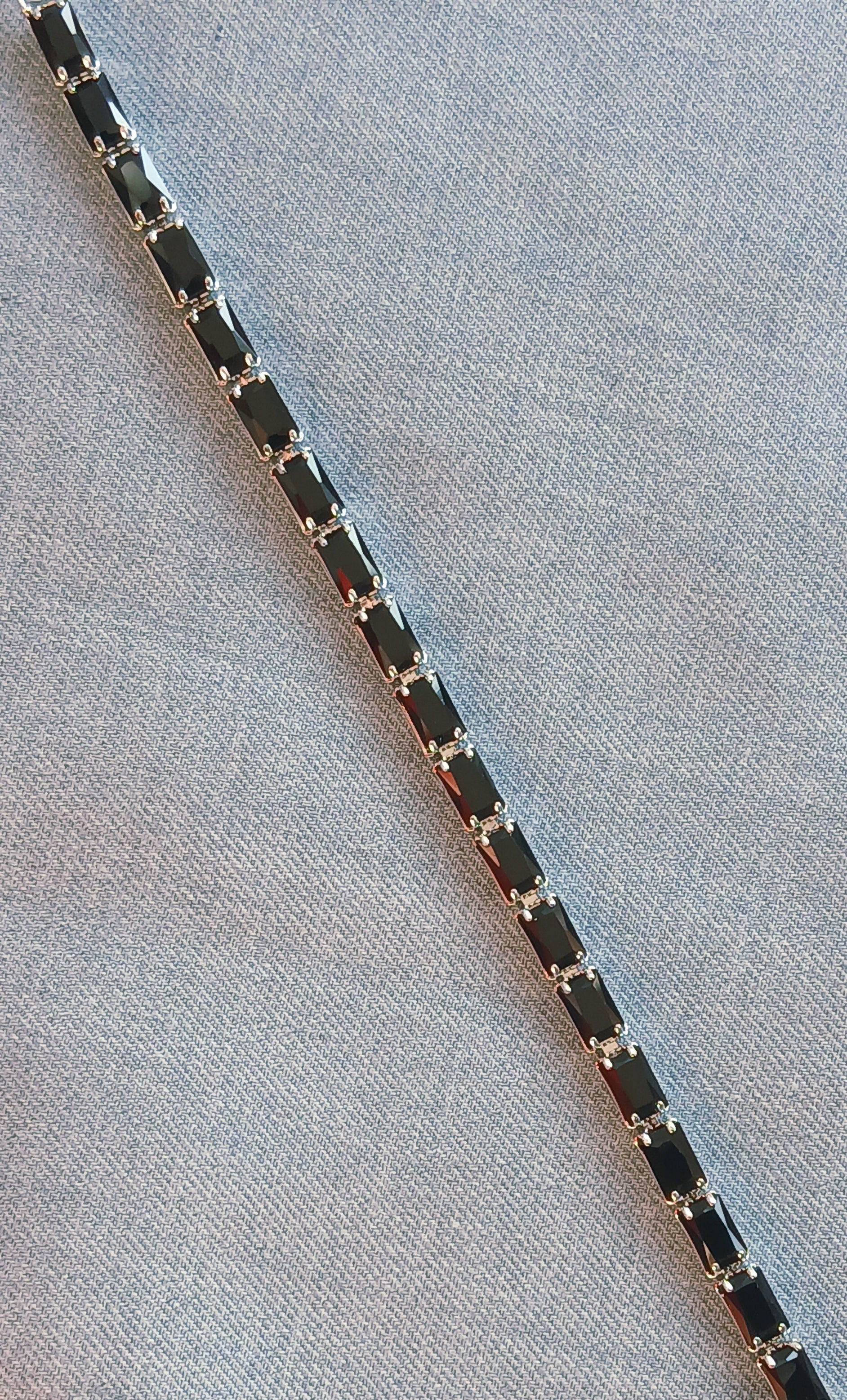 Elegant Baguette Crystal Tennis Bracelet — Black & Clear Stones | Silver & Gold Finishes