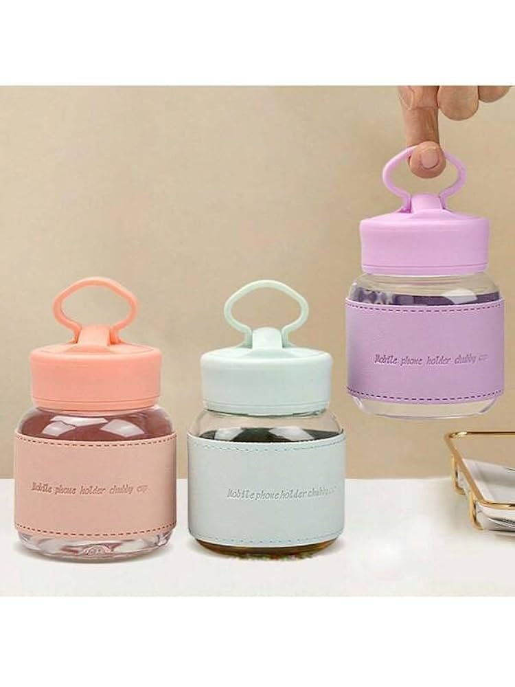 Mini Glass Water Bottle with Phone Holder Sleeve – Portable Leak-Proof 300ml Bottle | Heat-Resistant & Travel Friendly