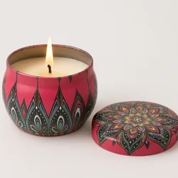 Scented Candle in Mandala Tin Jar – Aromatherapy Decorative Candle for Home & Gifting