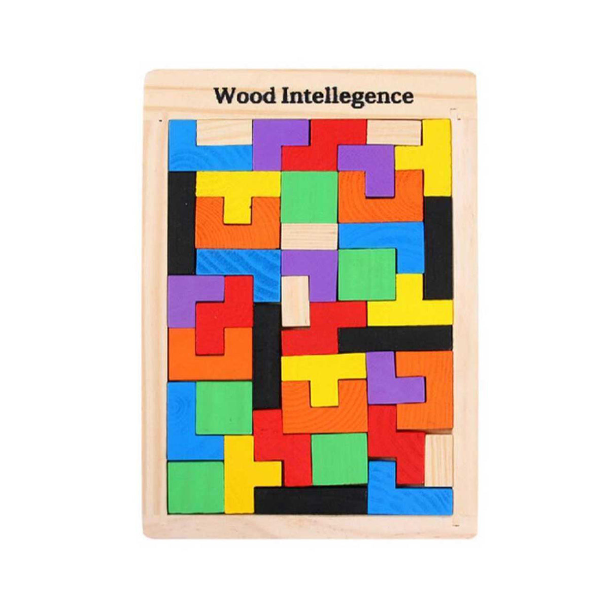Wooden Tetris Puzzle – Colorful Brain Teaser for Kids & Adults | Wood Intelligence Blocks Game