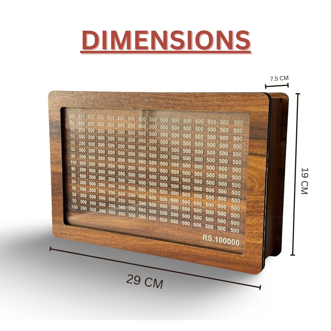 Wooden Savings Challenge Money Box – 50,000 PKR Goal Tracker Saving Box for Kids & Adults