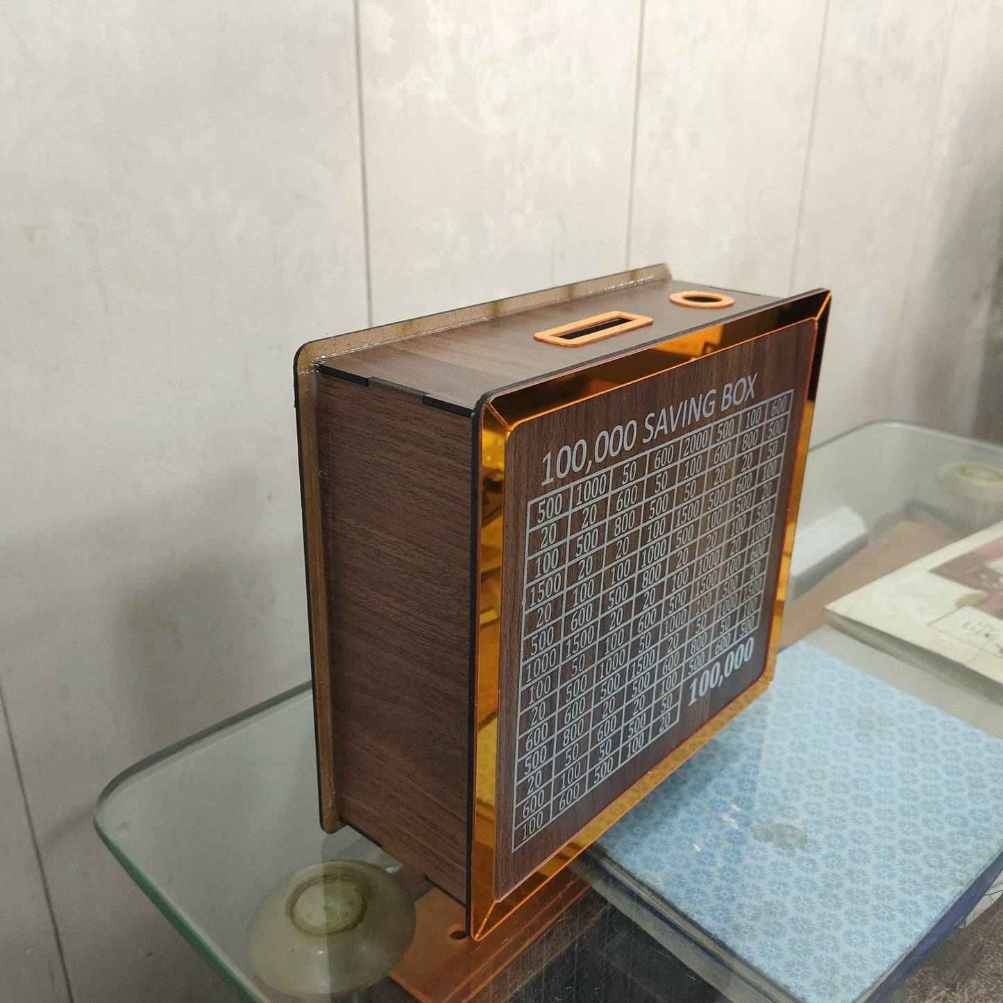 Wooden Savings Challenge Money Box – 50,000 PKR Goal Tracker Saving Box for Kids & Adults